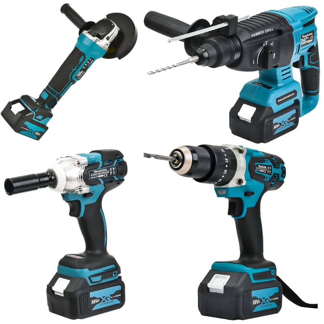 MakitaPlus MP001 Akülü Ultra 4lü Set Makina 58vf 5ah 125mm Avuç Taşlama, Sds Plus Kırıcı Delici Hilti, Somun Sıkma Sökme, Vidalama Matkap