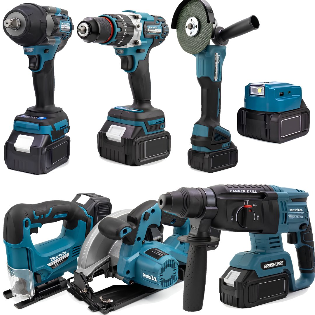 MakitaPlus MP004 Kömürsüz Akülü 7 li Set 88Vf 5ah 10p (800Nm Somun Sökme, Led Işık, Dekupaj, Daire Testere, Darbeli Vidalama, Taşlama, Kırıcı Delici Matkap)