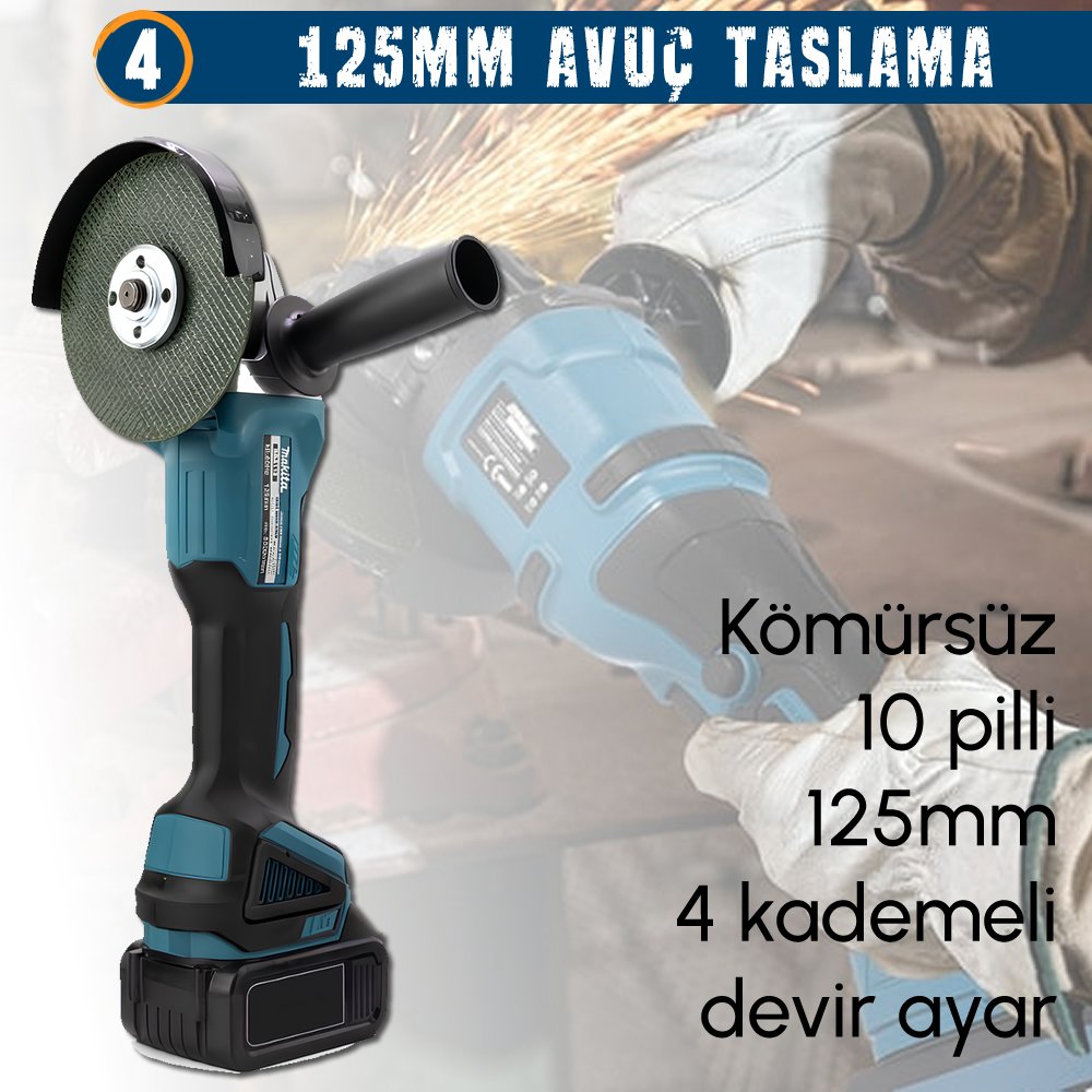 Akülü Kömürsüz 5li Set Makine 125mm avuç taşlama özellikler