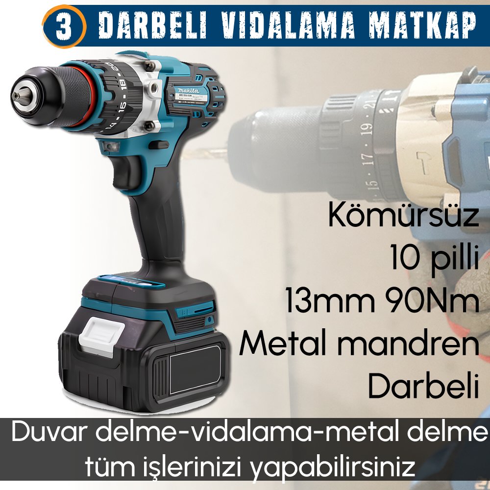 Akülü Kömürsüz 5li Set Makine darbeli vidalama matkap özellikler