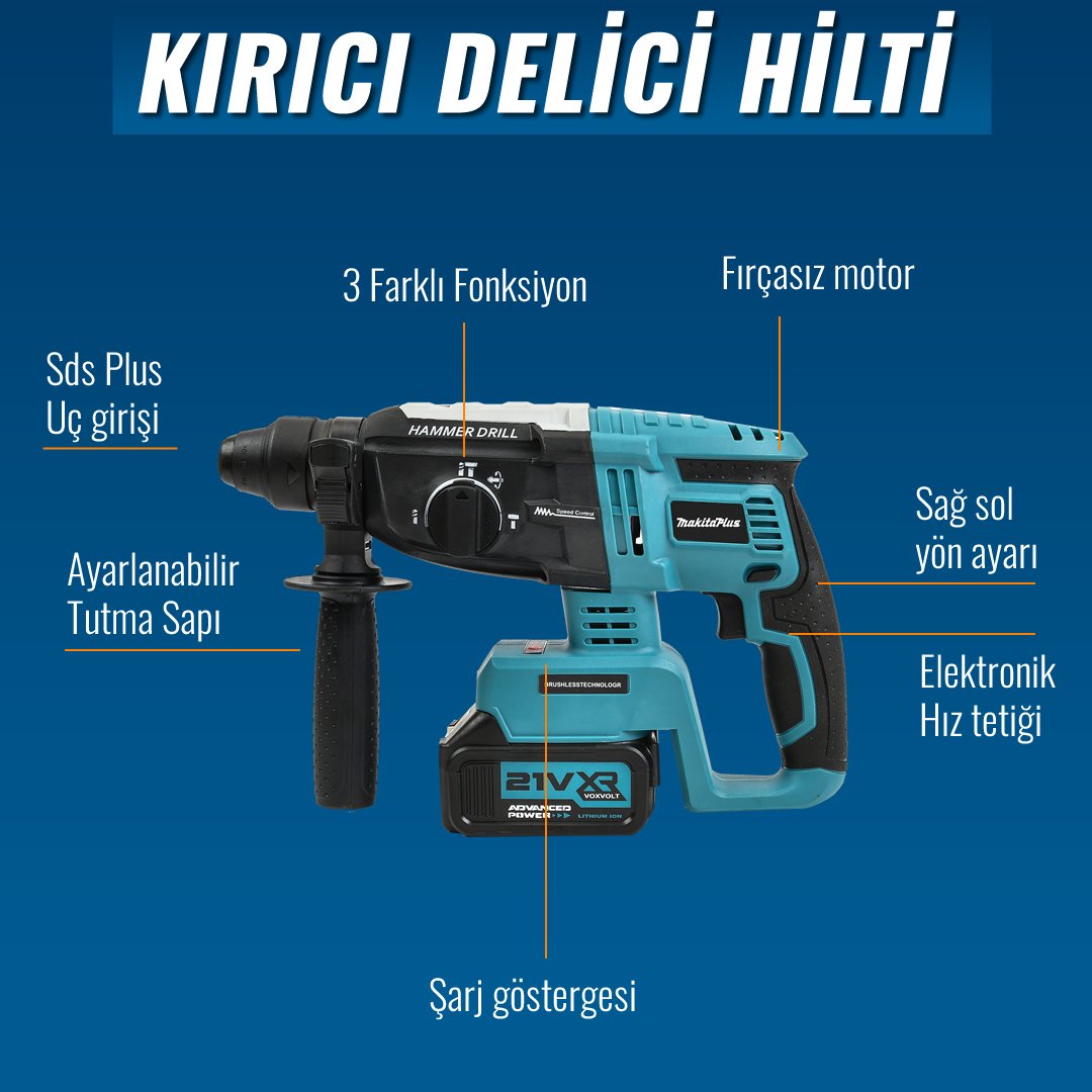 Makita MP007  Akülü Süper 6li Set Makina 88vf 5ah kırıc delici özellikleri