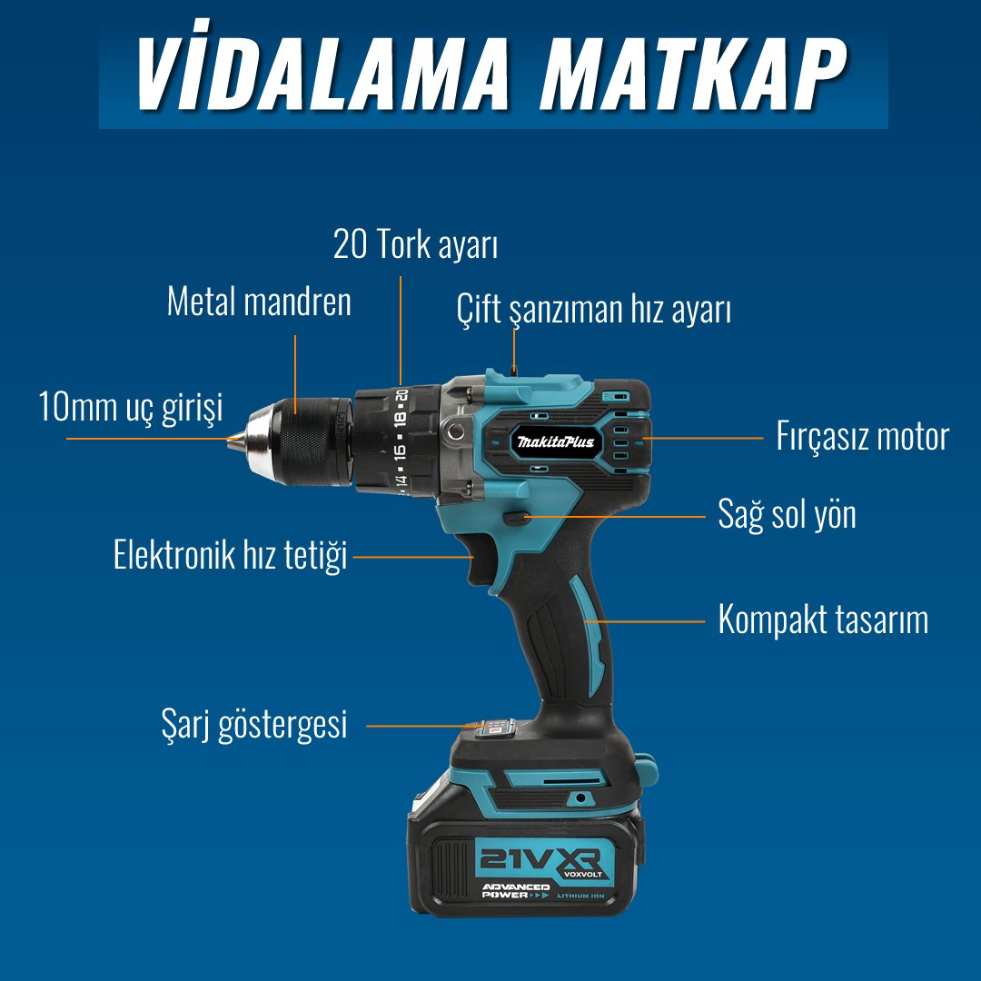 Makita MP007  Akülü Süper 6li Set Makina 88vf 5ah kırıcı delici