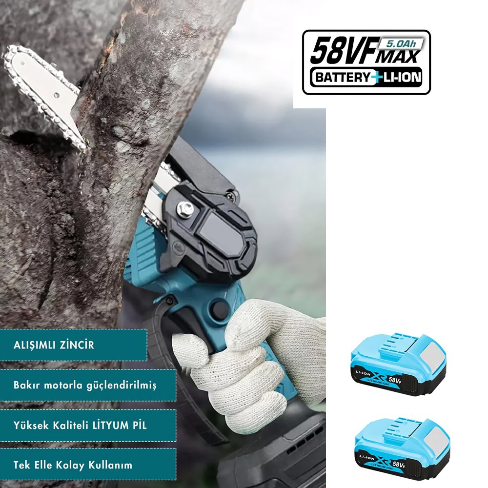 MakitaPlus MP009 Akülü Teleskopik Kollu 2li Bahçe Seti + Ot,Çim Biçme Makinesi 58Vf (Mavi) teleskopik uzatma kolu