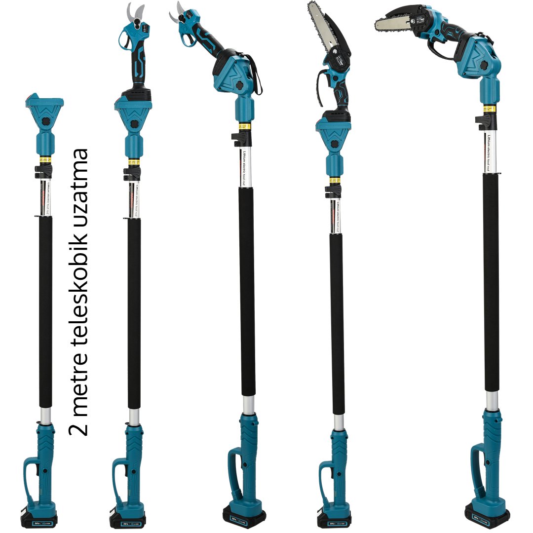 MakitaPlus MP009 Akülü Teleskopik Kollu 2li Bahçe Seti + Ot,Çim Biçme Makinesi 58Vf (Mavi)