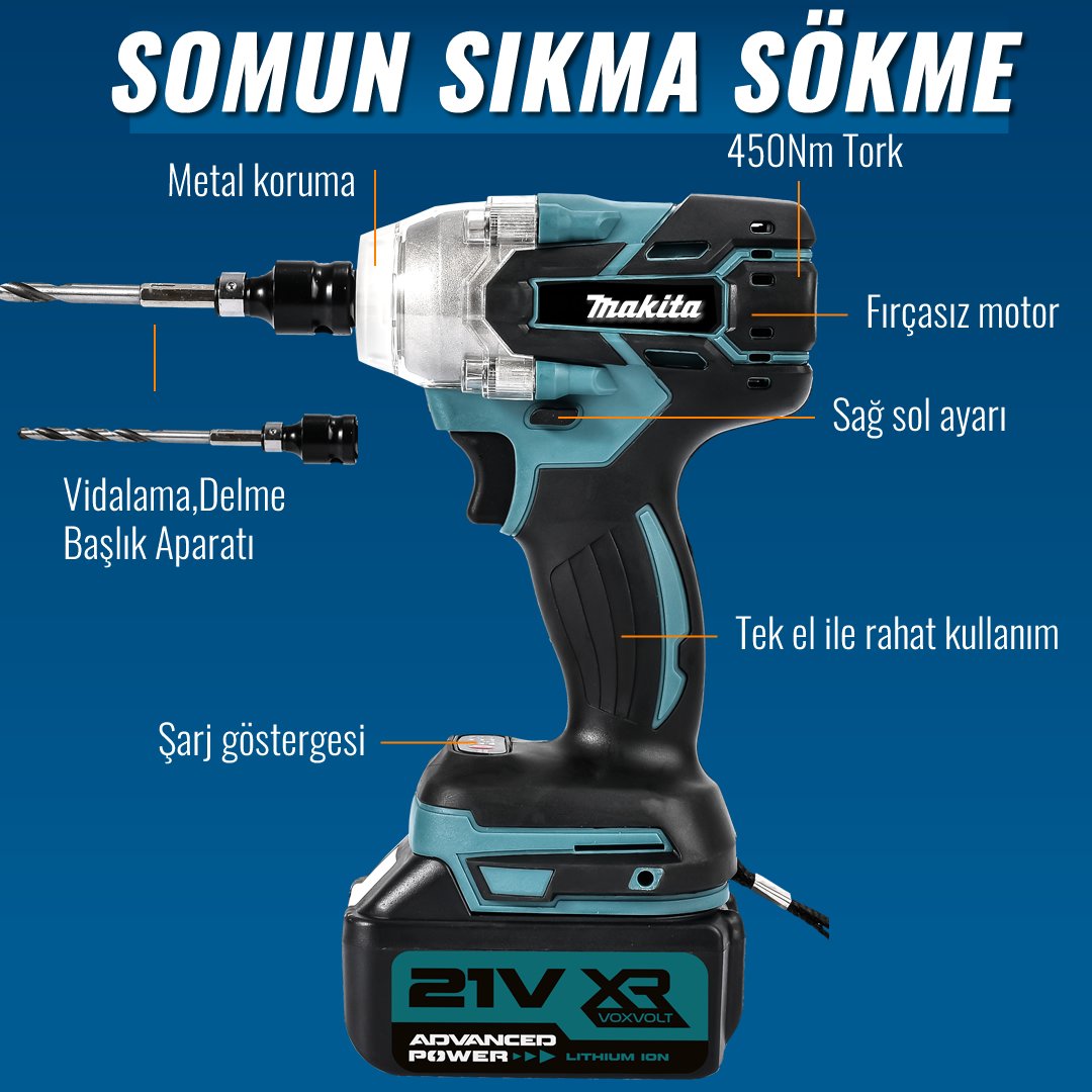 MakitaPlus MP010 Akülü Süper 5li Set Makina somun sıkma özellikleri