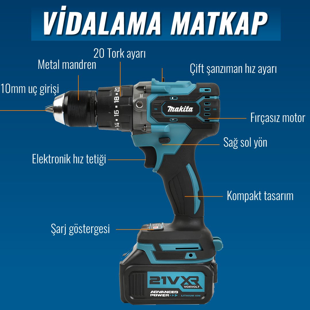MakitaPlus MP010 Akülü Süper 5li Set Makina vidalama matkap özellikleri