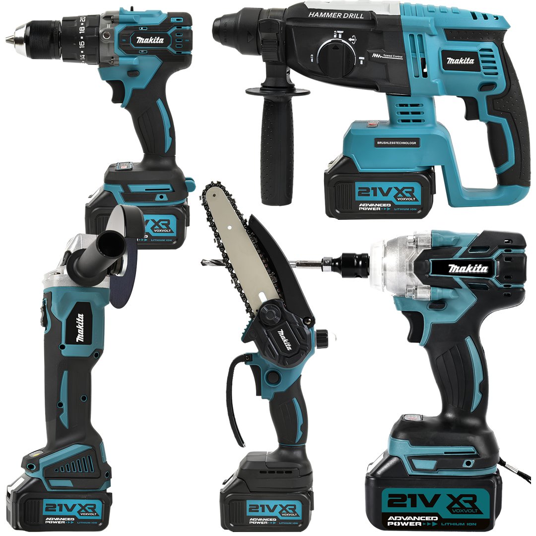 MakitaPlus MP010 Akülü Süper 5li Set Makina125mm Avuç Taşlama, Sds Plus Kırıcı Delici Hilti, Somun Sıkma Sökme, Vidalama Matkap, Budama Testere