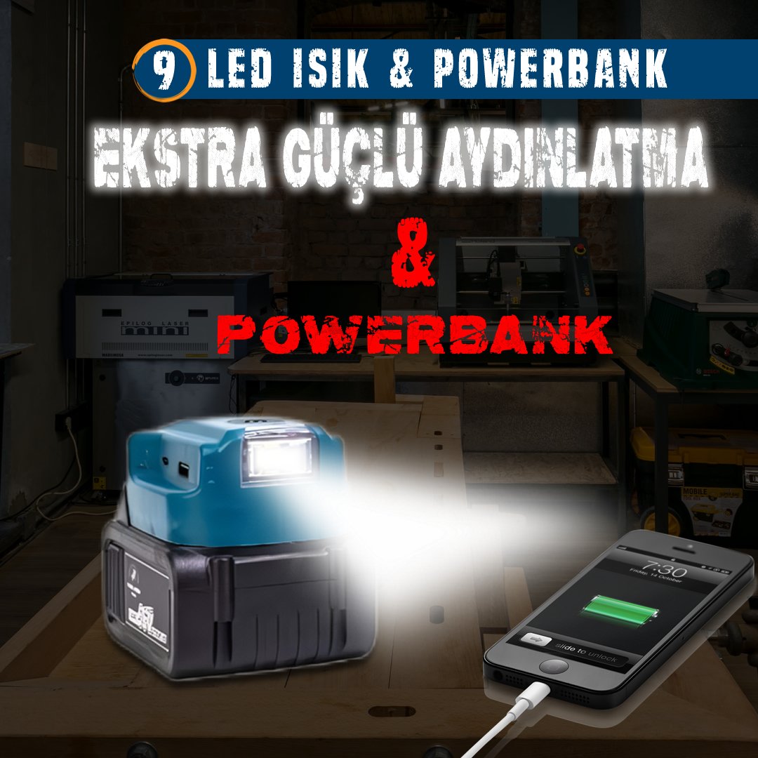 MakitaPlus MP010 Akülü 9 Lu Set  aydınlatma ve powerbank