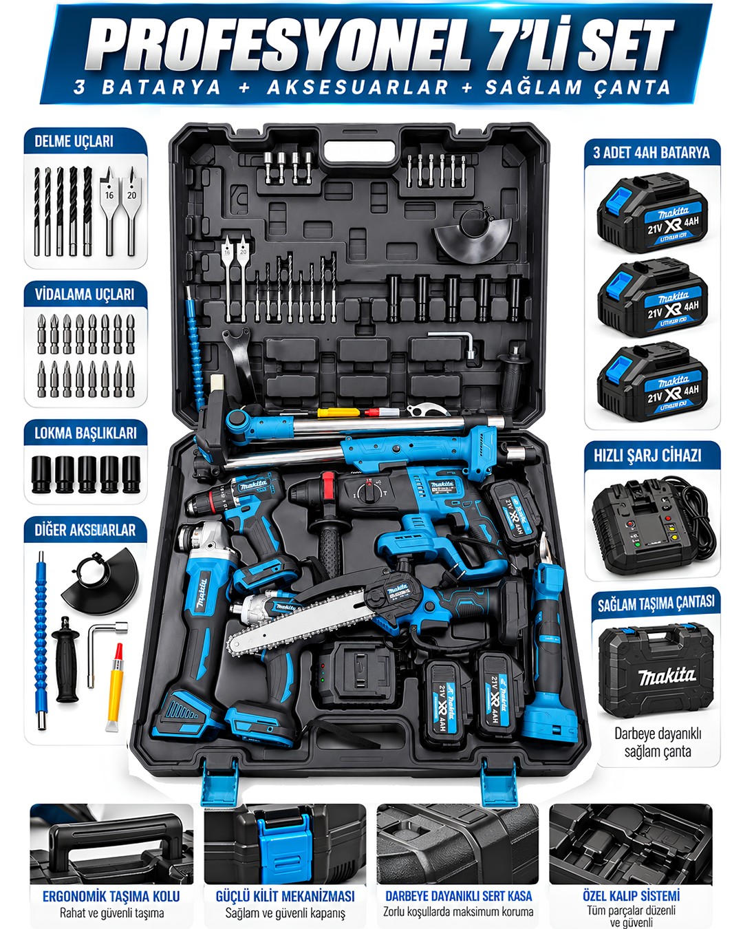 Makita Mp012 Komursuz Akulu 7li Makine Seti Vidalama Matkap Canta2