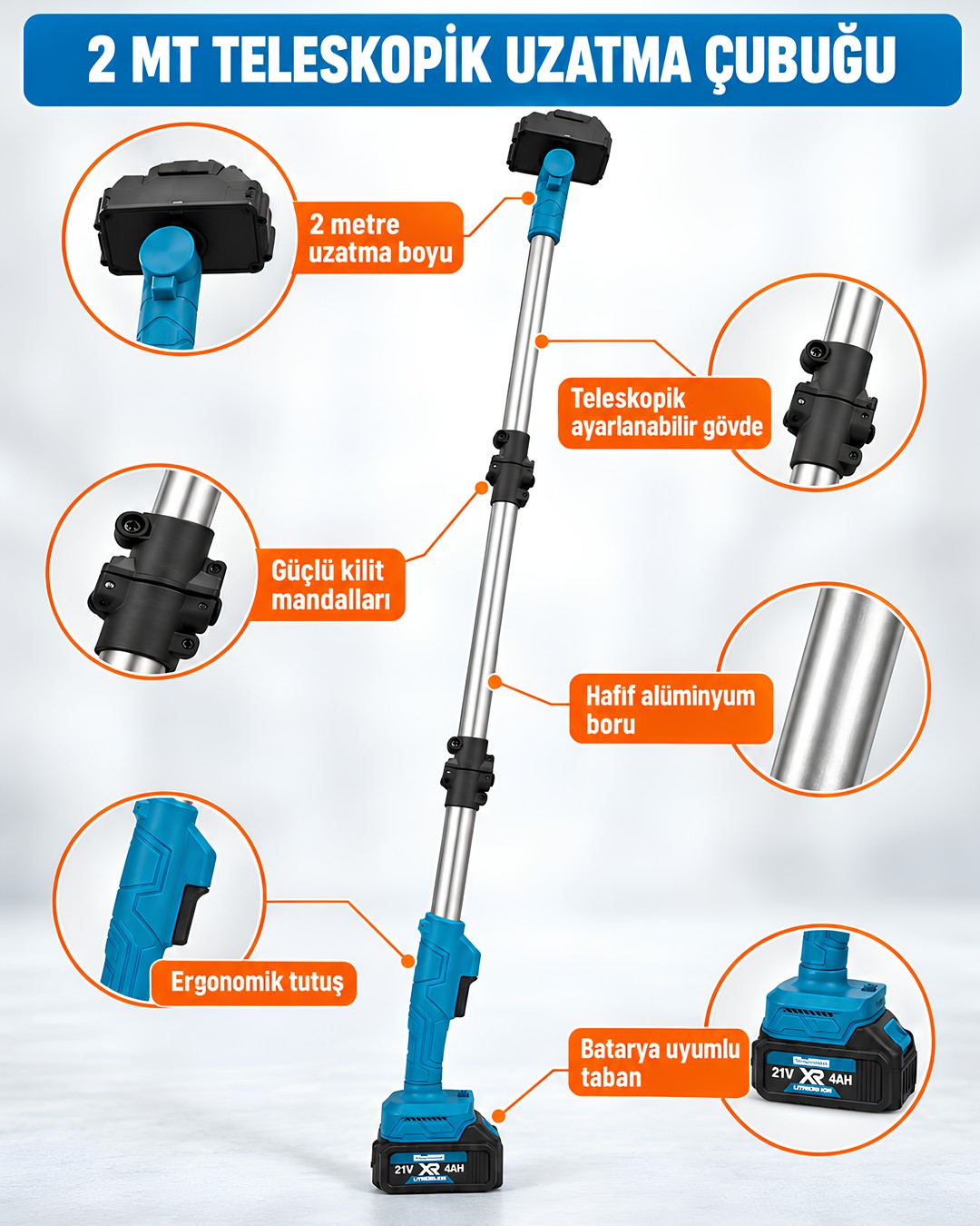 Makita Mp012 Komursuz Akulu 7li Set 2m Teleskopik Uzatma Cubugu