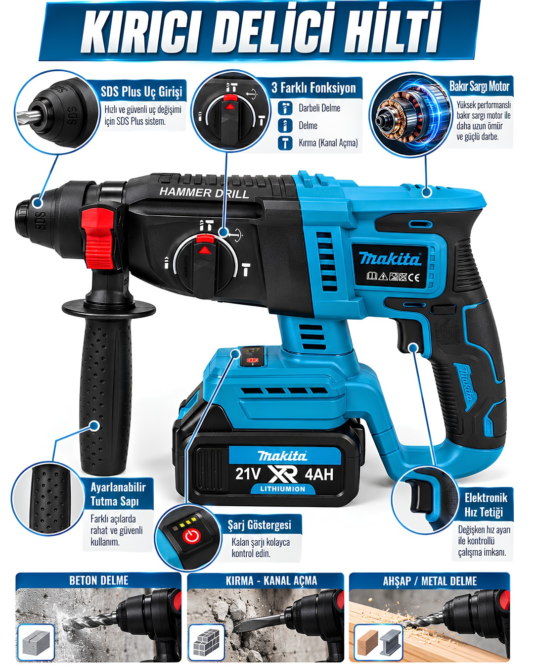 Makita Mp012 Komursuz Akulu 7li Set Kirici Delici Hilti
