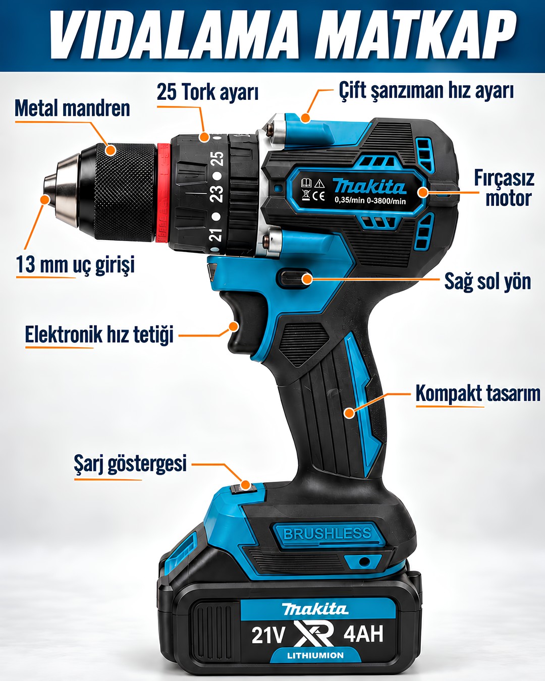 Makita Mp012 Komursuz Akulu 7li Set Vidalama Matkap