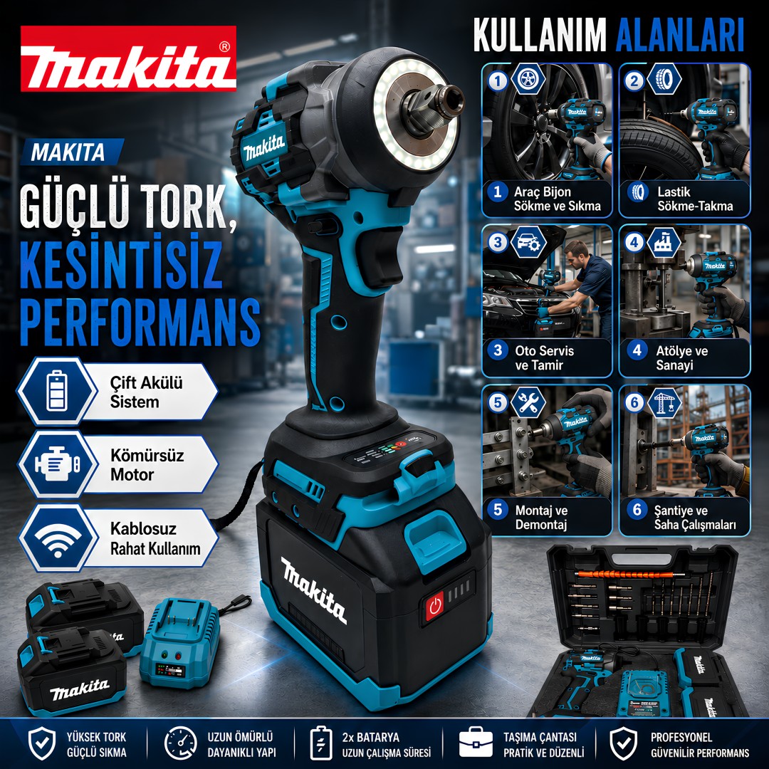 Makita Mp013 Cift Akulu 800 Nm Somun Sikma Sokme Makine Seti Ozellikler