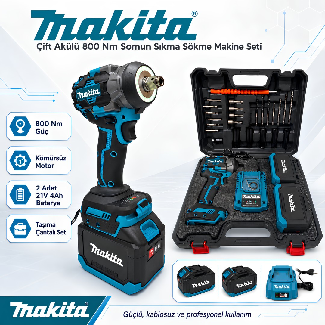 Makita Mp013 Cift Akulu 800 Nm Somun Sikma Sokme Makine Seti Teknik