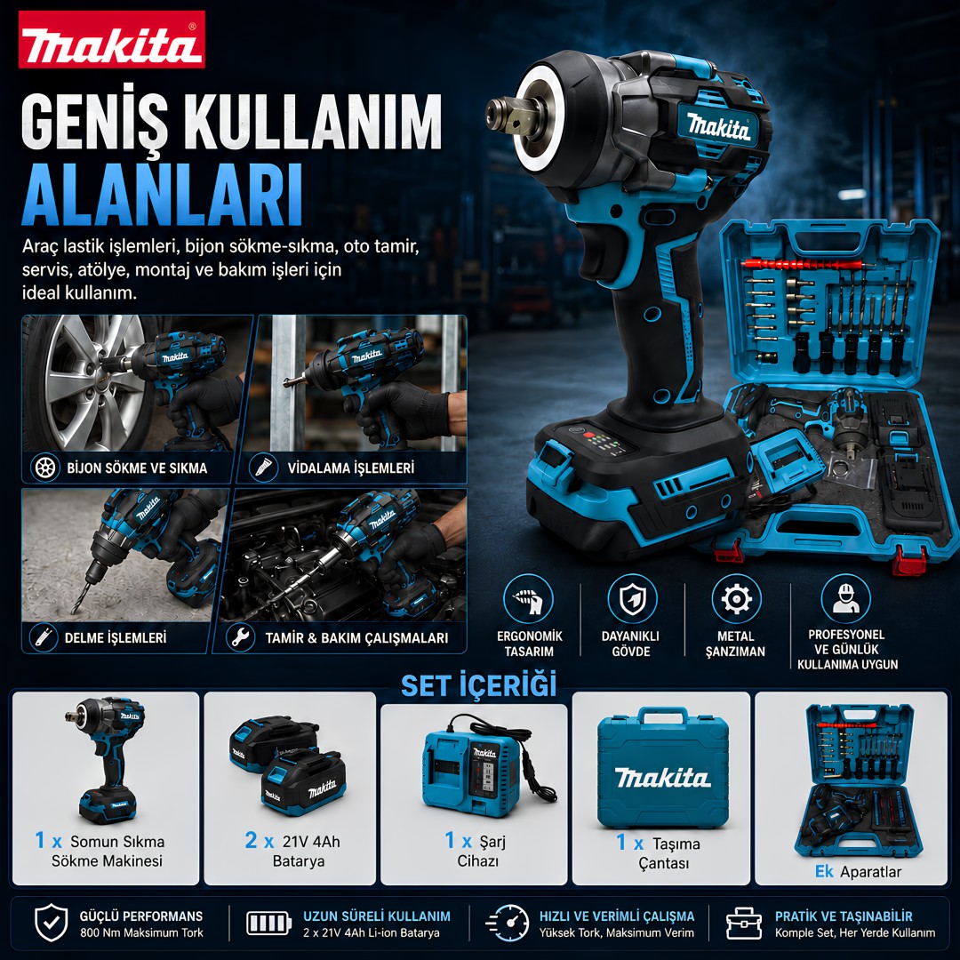 Makita Mp014 Cift Akulu 800 Nm Somun Sikma Sokme Teknik