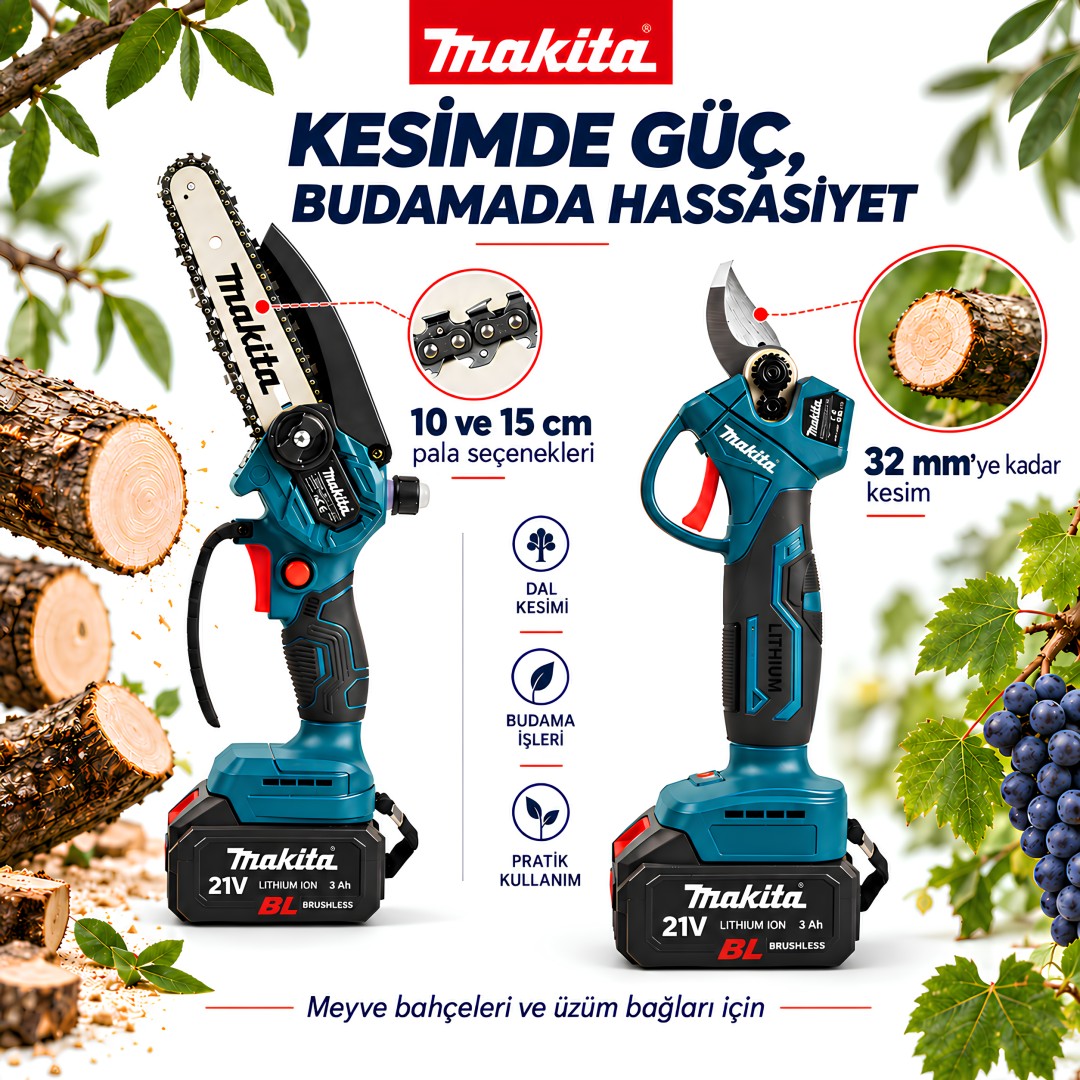 Makita Mp015 Profesyonel Komursuz Akulu 2li Bahce Seti Ozellik