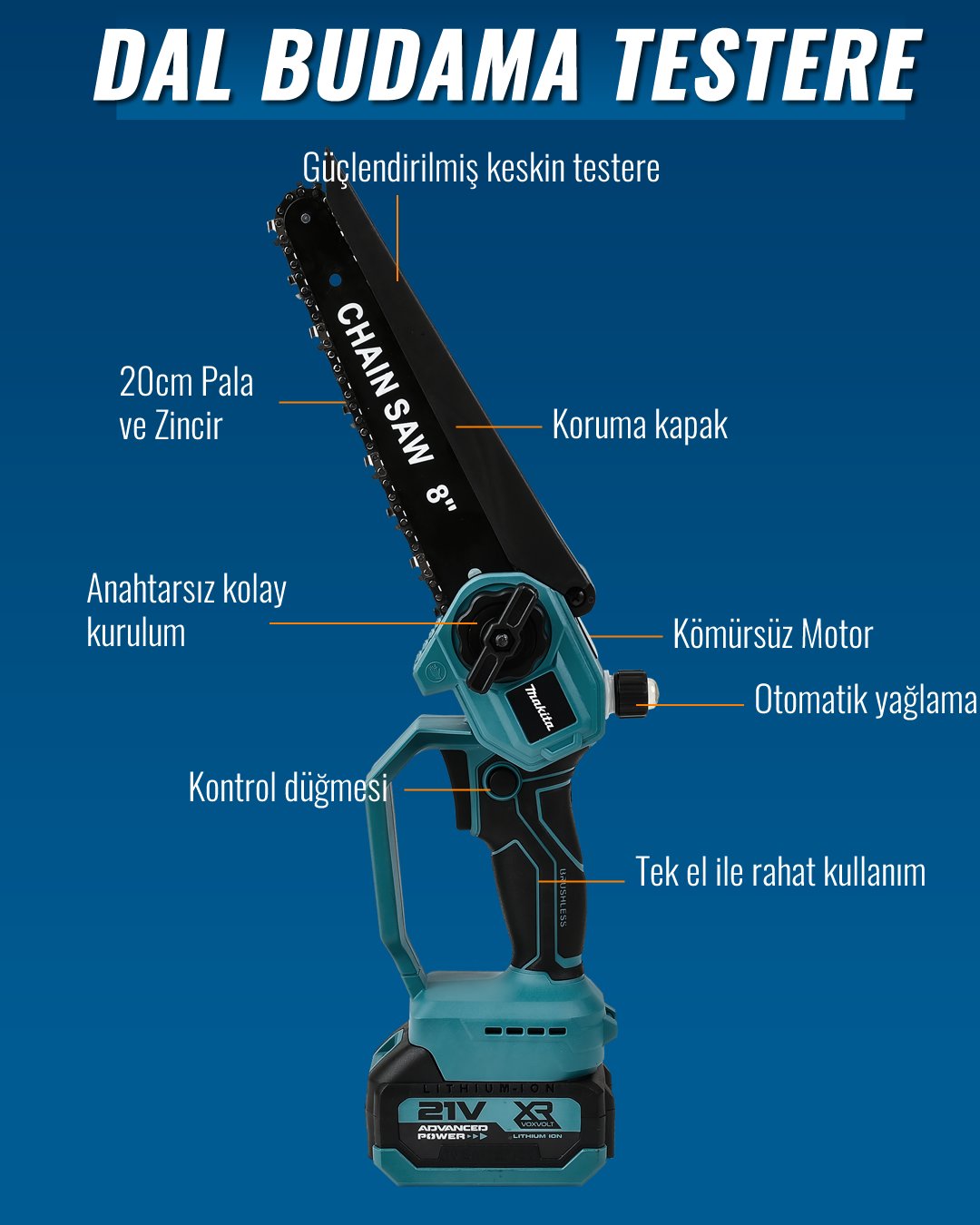 Makita MP002 Akülü Kömürsüz 6lı Set budama testere özellikleri