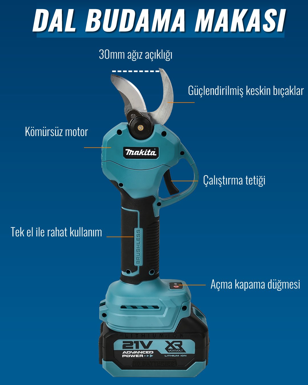 Makita MP002 Akülü Kömürsüz 6lı Set budama makası özellikleri