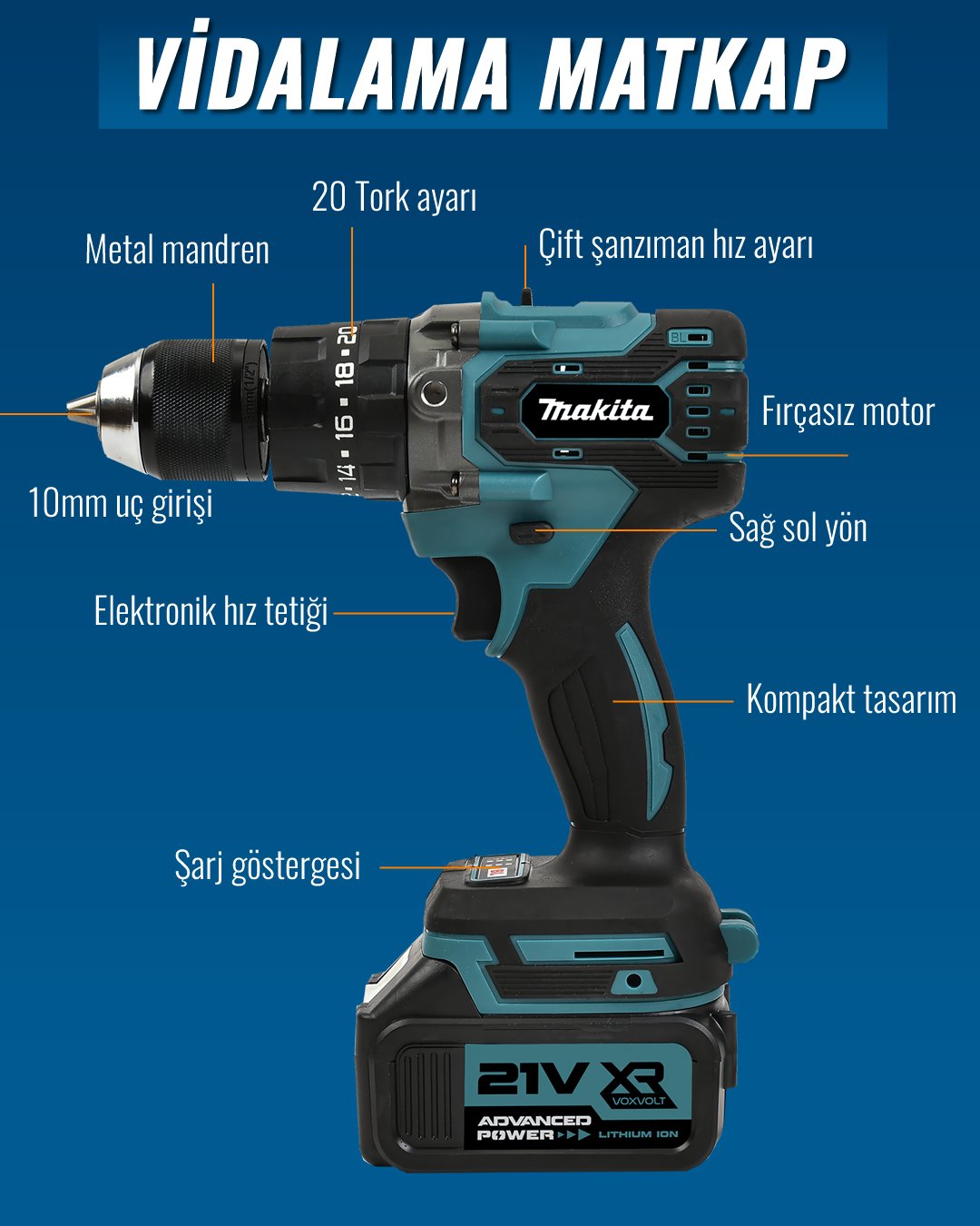 Makita MP002 Akülü Kömürsüz 6lı Set vidalama matkap özellikler